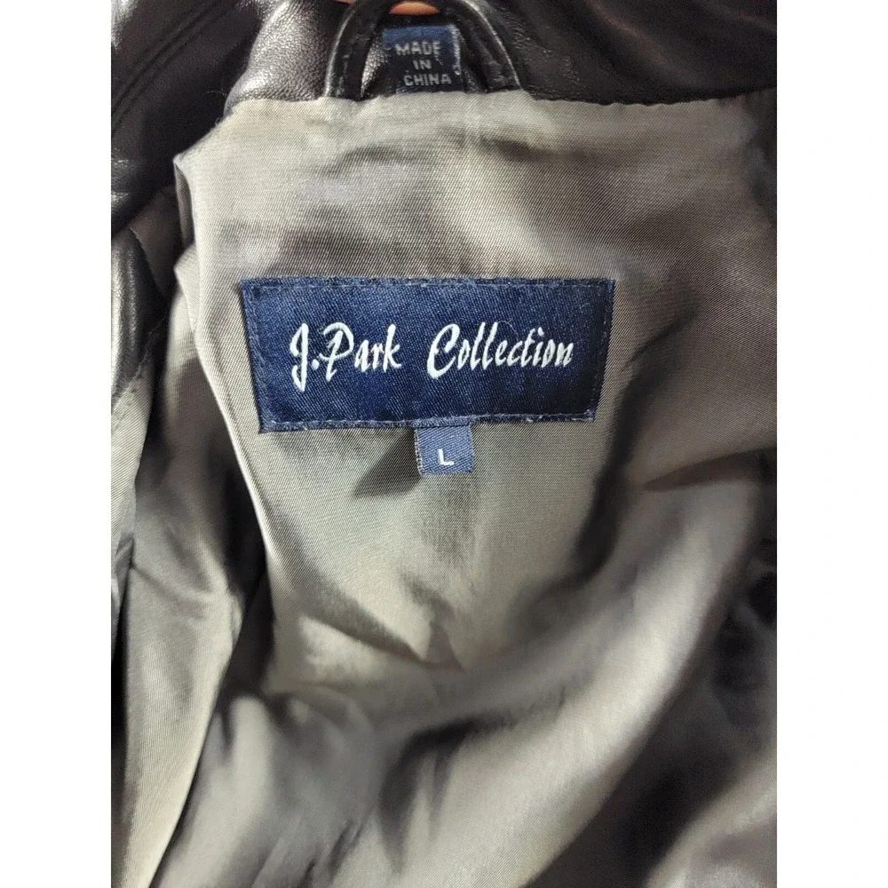 J. Park Collection Men's Large Black Soft Lambskin Leather Full‎ Zip and Button
